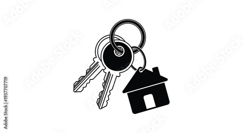 A striking graphic depicts keys and a house symbolizing homeownership and security in silhouette high quality professional detailed