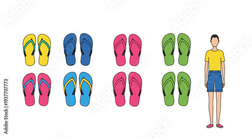 Colorful Flip Flops Collection With Boy Character Flat Vector Set