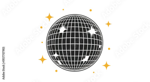 A gleaming disco ball radiates golden sparkles against a white backdrop a striking silhouette high quality professional detailed