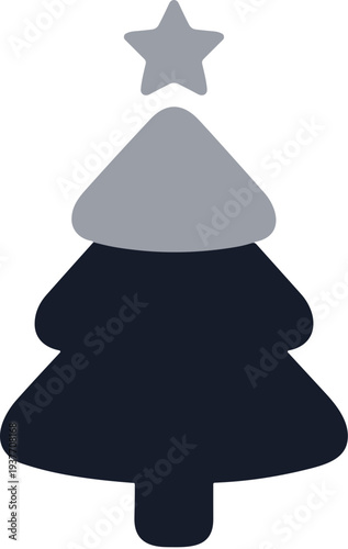 Simple Flat Color Christmas Tree with Star Decoration Icon Illustration
