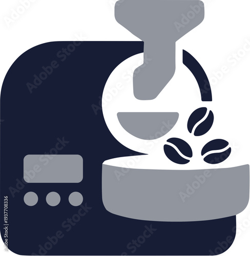 Flat Detailed Coffee Roaster Machine with Beans Cafe Illustration
