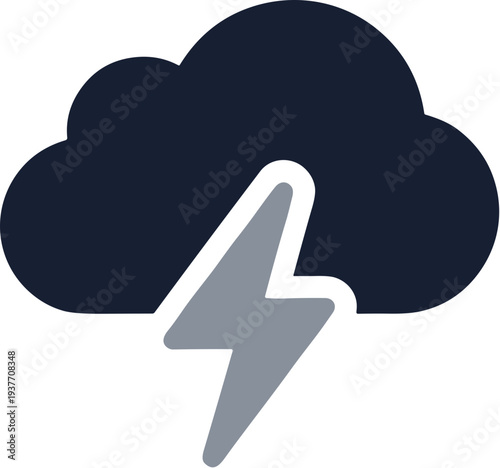 Flat Style Thunderstorm Illustration with Lightning Bolt Weather Forecast Element