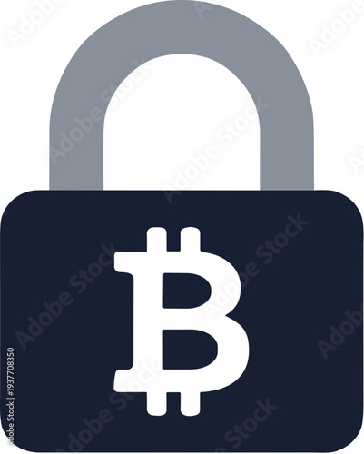 Minimalist Flat Style Bitcoin Padlock Symbol of Digital Cryptocurrency Security