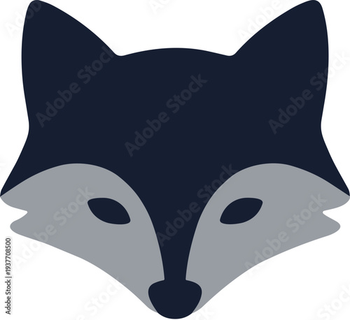 Minimalist Flat Dark Blue Fox Animal Head Silhouette Icon