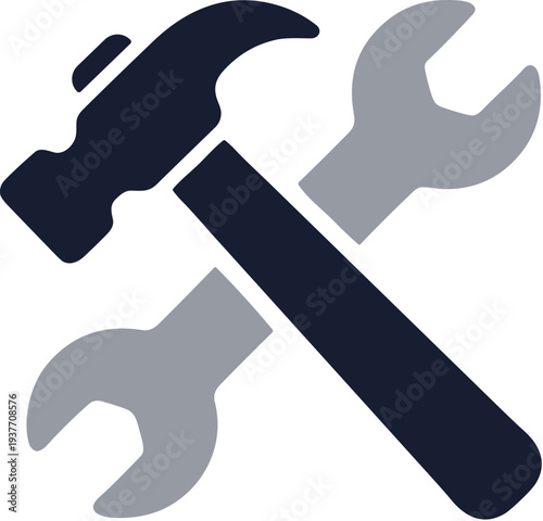 Flat Minimalist Hammer and Wrench Crossed Tools Repair Equipment Icon