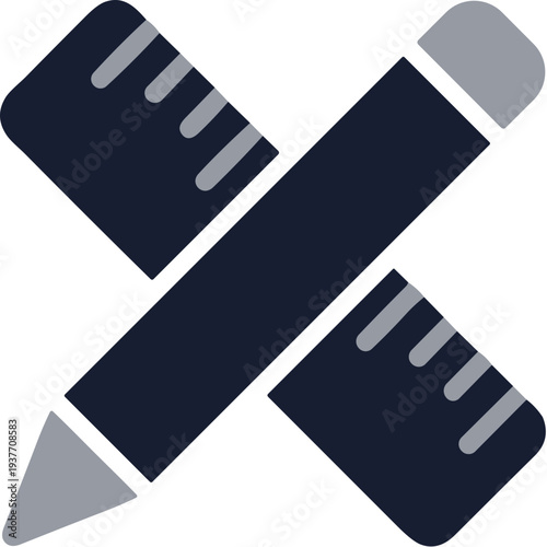 Flat Design Crossed Pencil and Ruler Graphic Education and Measurement Icon