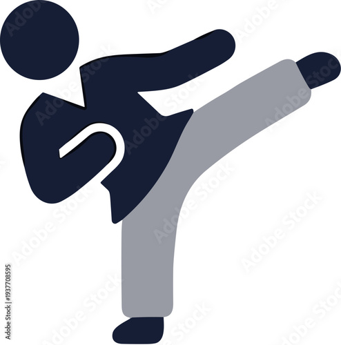 Minimalist Flat Style Stick Figure Martial Art Pose Illustration