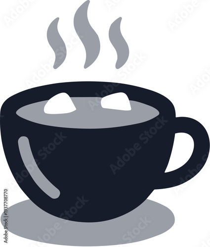 Flat Design Dark Hot Chocolate Mug with Marshmallows Icon Illustration