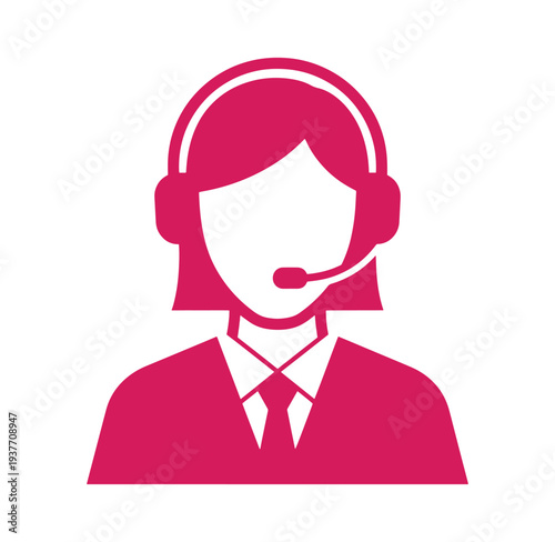Pink customer service representative icon with headset and microphone