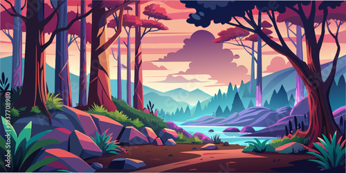 Beautiful surreal alternate colored forest landscape