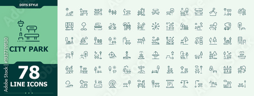 City Park line icon set. Thin line icons set. Park icon set. It contains symbols to park, house, playground, urban, cityscape, landscape, city and more.