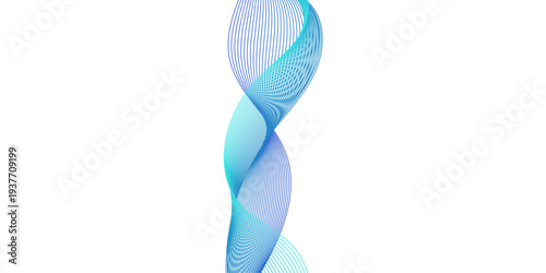 An abstract blue wave of flowing smoke creates a smooth swirl design with elegant curves and motion on a white vector backdrop