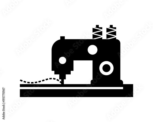 Black industry sewing machine silhouette icon vector design