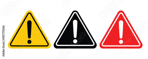 Illustration of warning signs with exclamation marks in yellow, black, and red colors