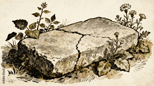 Garden on Gray Stone Slab with Flowers isolated watercolor vector illustration svg