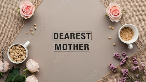 Happy mother's day wishes dearest mother with beautiful flowers and tea