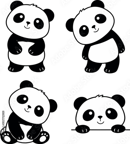 Curious Panda Coloring Page Set – Cute Panda Poses Line Art