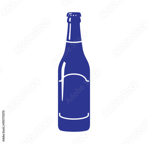 blue bottle with white lines on body and neck