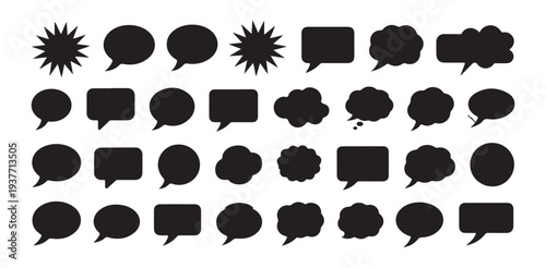 Set of black speech bubble shapes for communication message design elements
