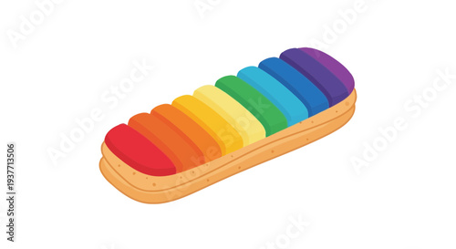 Vibrant rainbow-colored xylophone toy instrument with wooden base and bars in a playful, modern, minimalist illustration style on white background for music, education, and creativity concep