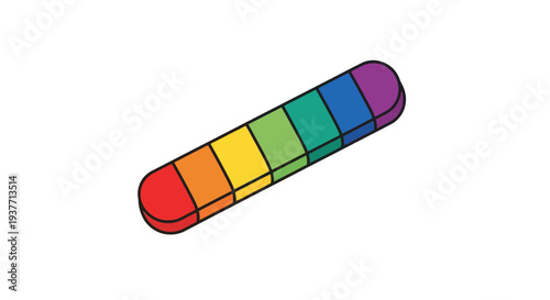 Multicolored capsule pill with rainbow colors, symbolizing diversity and inclusivity, in a simple cartoon style on a white background, representing health, medicine, and LGBTQ+ pride.