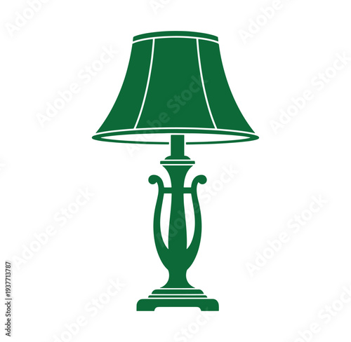 Green table lamp with shade on white background
