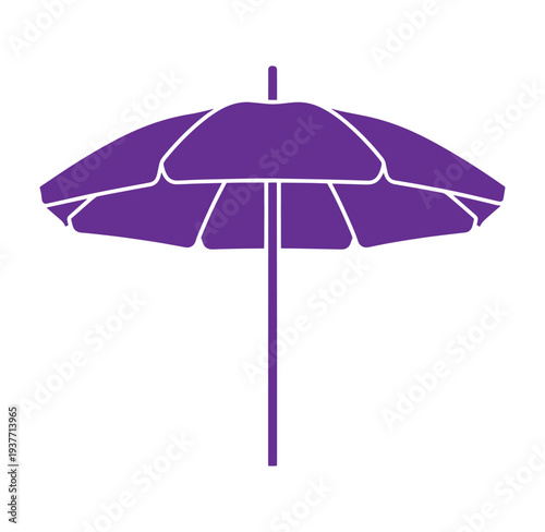 Purple beach umbrella icon with white outlines on white background