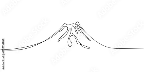 Eruption. The process of a volcano releasing hot debris, ash and magma. A natural phenomenon. Vector illustration. Editable stroke