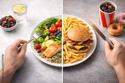 Healthy vs Unhealthy Food Choice – Diet and Lifestyle Decision Concept