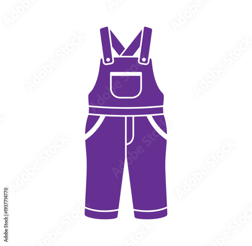 Purple dungaree shorts with white outline and straps isolated on transparent background