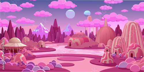dreamy surreal fantasy landscape , pastel pink, generative ai
