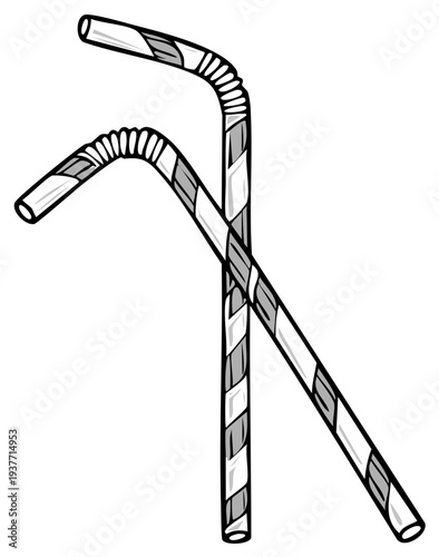 Two Striped Flexible Drinking Straws Illustration for Refreshing Beverages