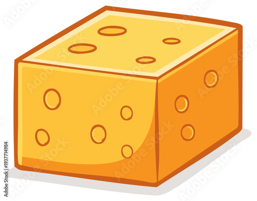 Cartoon Styled Cheese Cube with Holes a Culinary Block for Food Illustrations and Graphic Designs