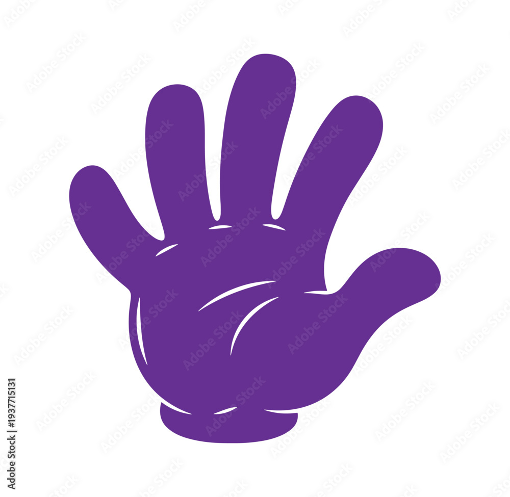 Obraz premium Purple hand with five fingers and thumb up isolated on white background