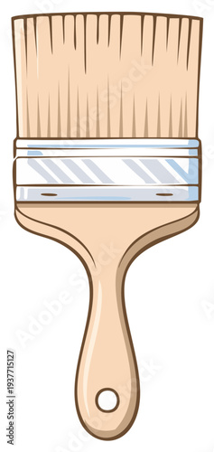 Cartoon Paint Brush Tool with Pale Wood Handle and Blue Metal Ferrule