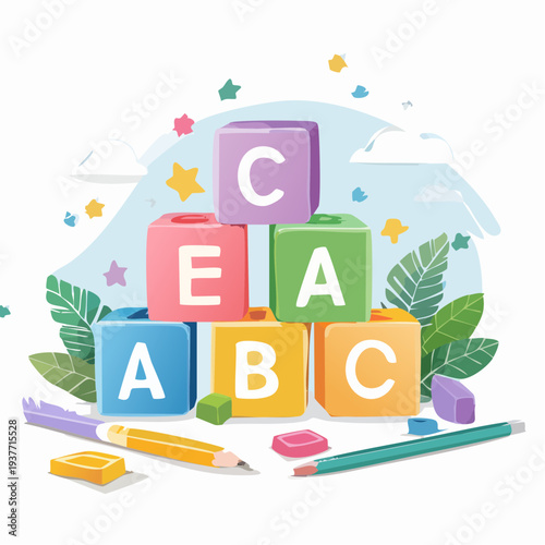 Vibrant stack of ABC learning blocks, symbolizing early childhood development and foundational educational play