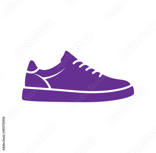 Purple sneaker with white laces and sole  side view of a casual shoe