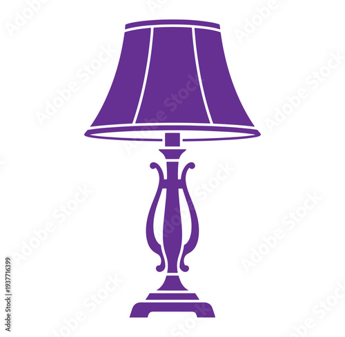Purple table lamp with shade on white background