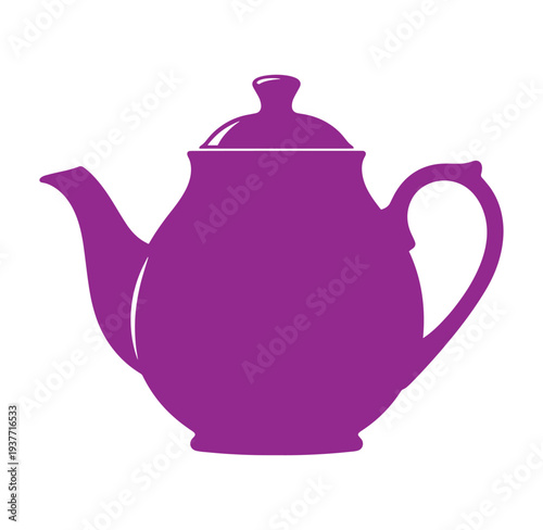 Purple teapot with lid and handle isolated on white background