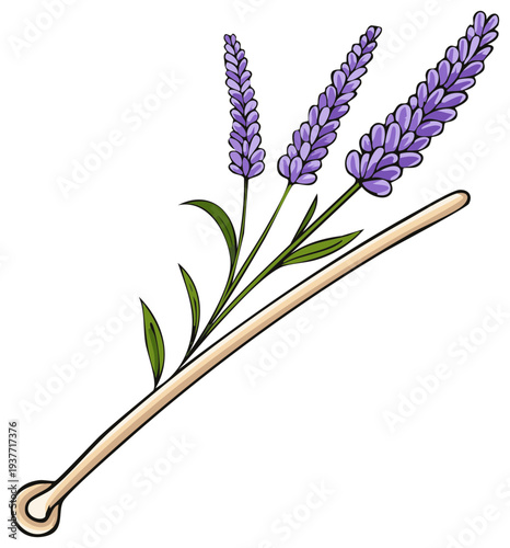 Stylized Lavender Sprigs with Wood Stick Decoration for Crafts or Floral Accent