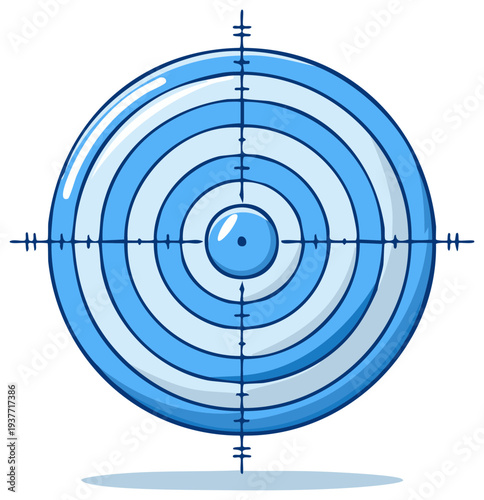 Blue concentric circle target with crosshairs sight, a cartoon illustration for goals and precision