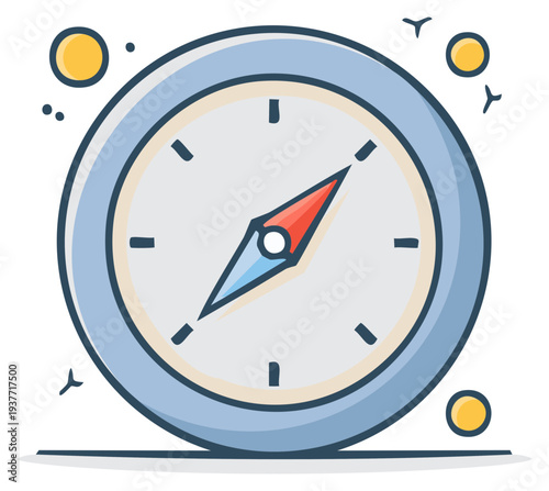 Stylized Compass Illustration with Needle, Navigation, Exploration and Travel