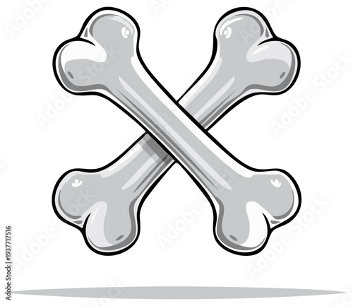 Graphic Illustration of Two Crossed White Animal Bones with Black Outline and Shadow