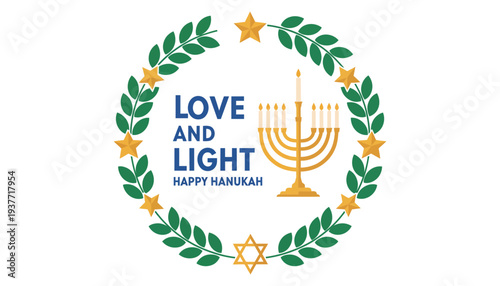 A Hanukkah menorah icon with a wreath and love message