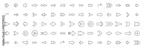 Blue arrow large set .Navigation Blue Arrow Icons Set. Collection of blue arrow pointing right and in various directions. Arrow icon set. Arrow cursor. Arrow big black set. Modern simple arrows. line