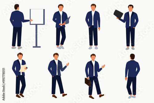 Diverse group of business professionals in various poses and attire