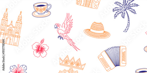 Vibrant Colombian Cultural Pattern with Pink and Blue Accents church cathedral