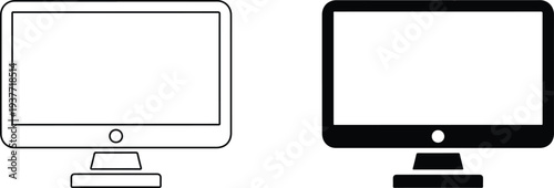 Computer Monitor Icon Black and White Symbol for Technology and Screen