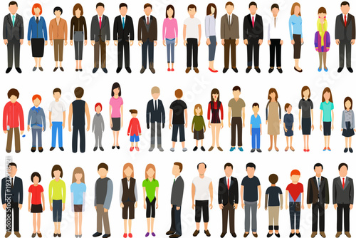 Diverse group of flat vector people in various business and casual attire