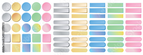 光沢のある美しいグラデーションのボタン素材セット｜正円・正方形・角丸・長方形